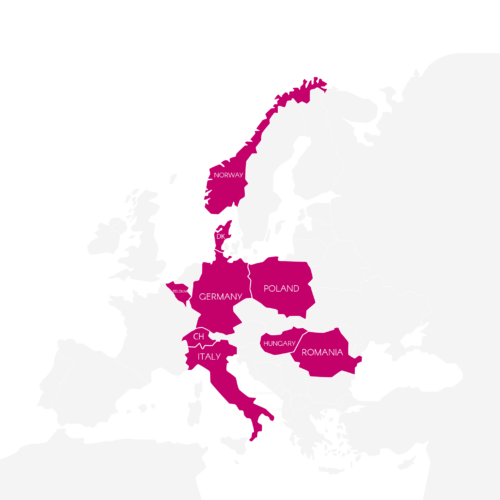 Karte Europas mit hervorgehobenen Ländern, in denen Soloplan die E-Rechnung bereits umgesetzt hat